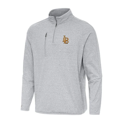 Men's Antigua Heather Gray Cal State Long Beach The Certain Quarter-Zip Tri-Blend Sweatshirt