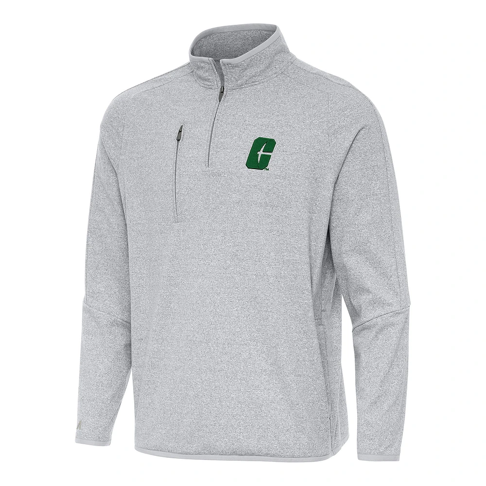 Men's Antigua Heather Charlotte 49ers Certain Tri-Blend Quarter-Zip Top
