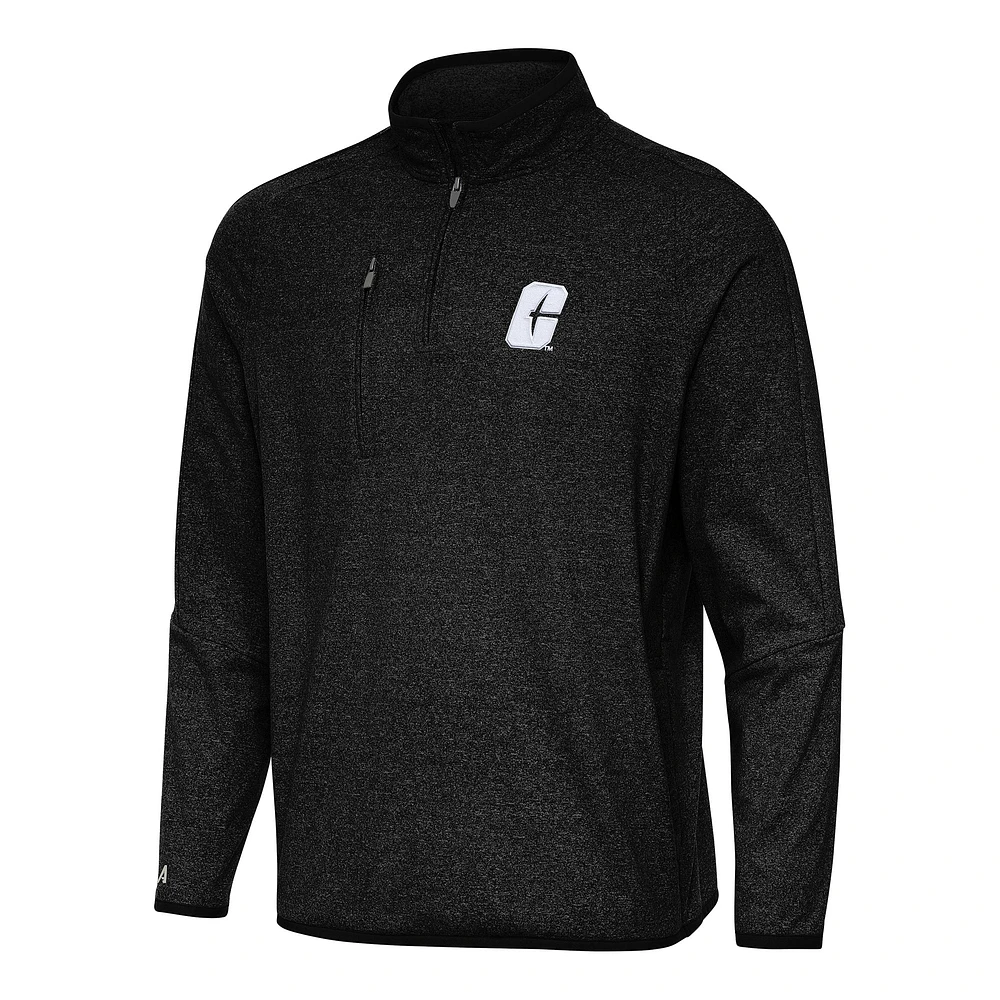 Men's Antigua Heather Black Charlotte 49ers Certain Tri-Blend Quarter-Zip Top