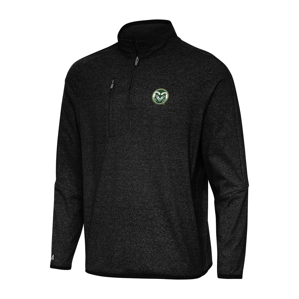 Men's Antigua Heather Black Colorado State Rams Certain Quarter-Zip Tri-Blend Sweatshirt