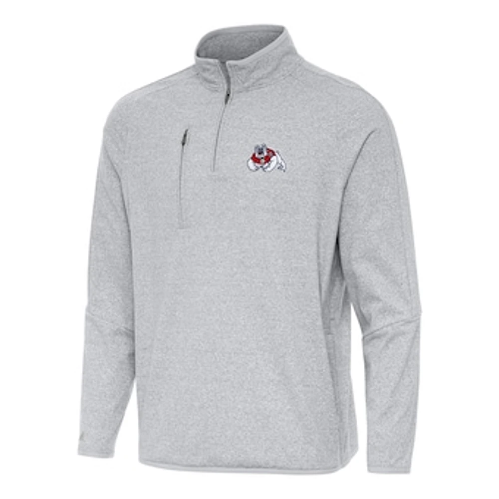 Men's Antigua Heather Gray Fresno State Bulldogs Certain Quarter-Zip Tri-Blend Sweatshirt