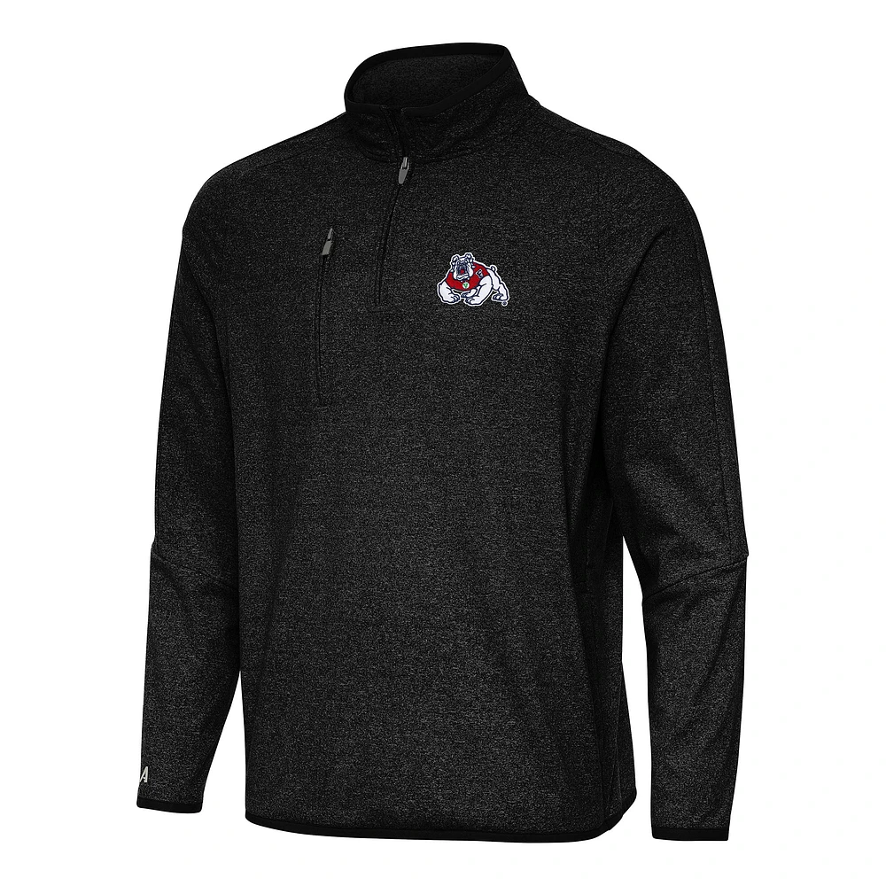 Men's Antigua Heather Black Fresno State Bulldogs Certain Tri-Blend Quarter-Zip Top