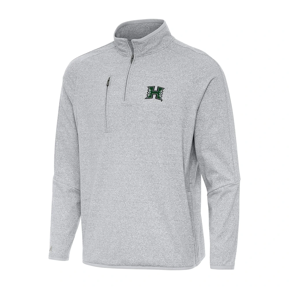 Men's Antigua Heather Gray Hawaii Rainbow Warriors Certain Quarter-Zip Tri-Blend Sweatshirt