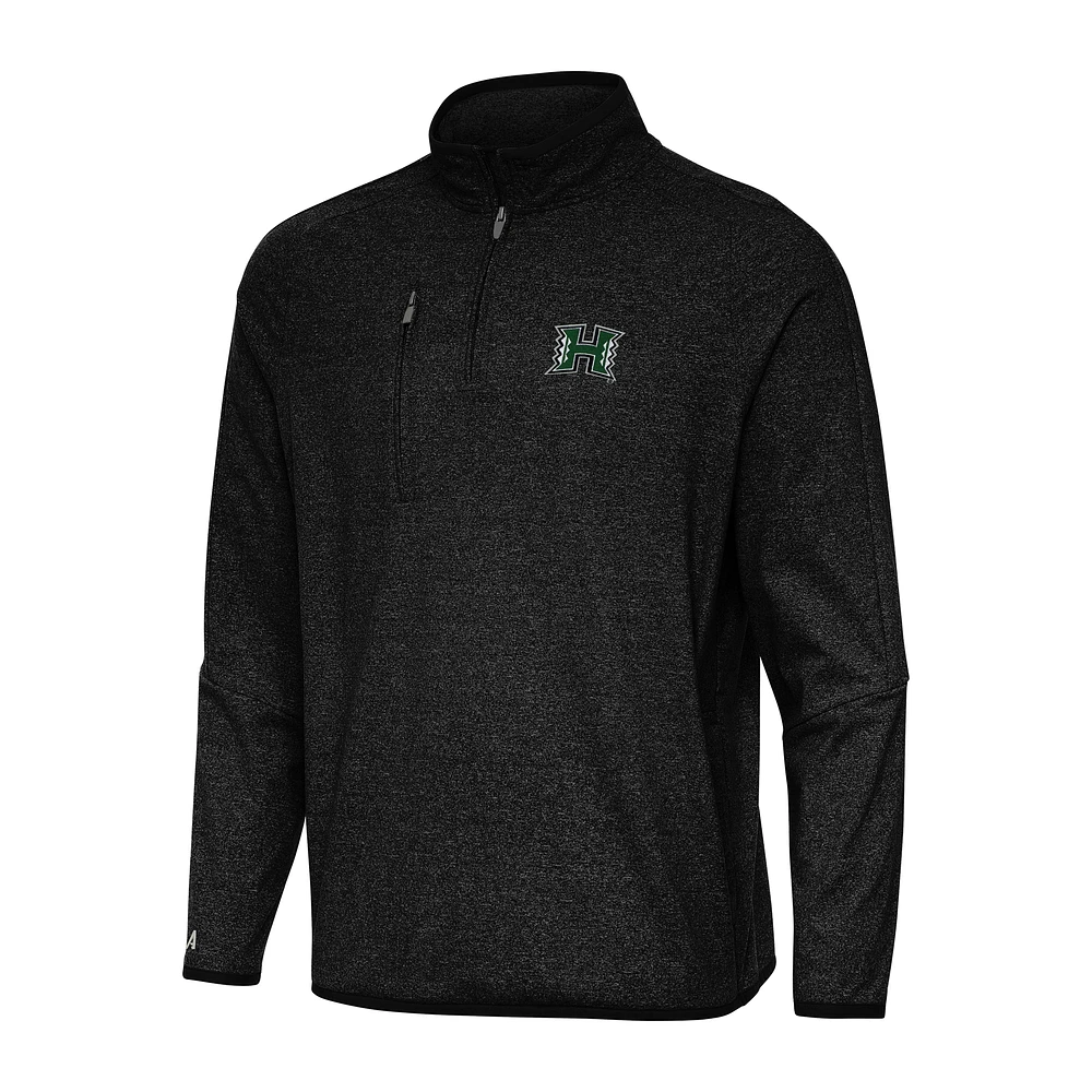 Men's Antigua Heather Black Hawaii Rainbow Warriors Certain Quarter-Zip Tri-Blend Sweatshirt