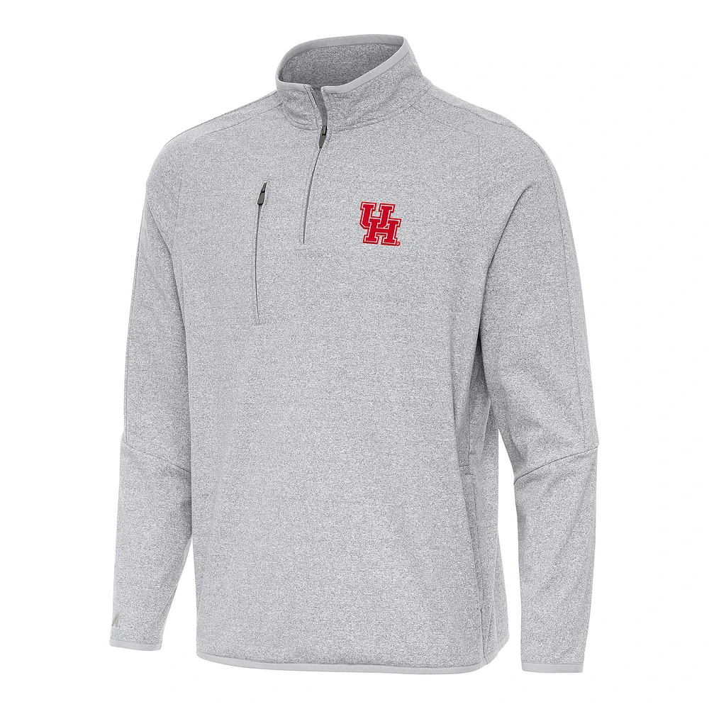 Men's Antigua Heather Gray Houston Cougars Certain Quarter-Zip Tri-Blend Sweatshirt
