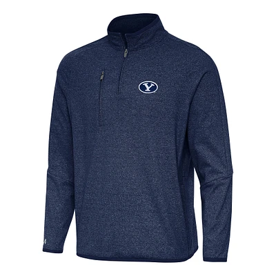 Men's Antigua Heather Navy BYU Cougars Certain Tri-Blend Quarter-Zip Top