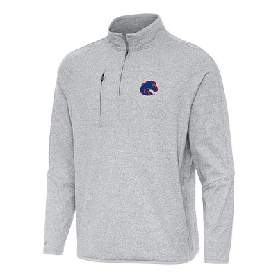 Men's Antigua Heather Gray Boise State Broncos Certain Quarter-Zip Tri-Blend Sweatshirt