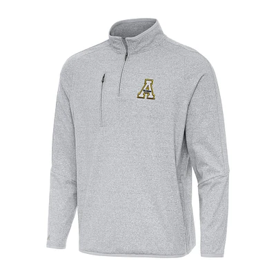 Men's Antigua Heather Gray Appalachian State Mountaineers Certain Tri-Blend Quarter-Zip Top