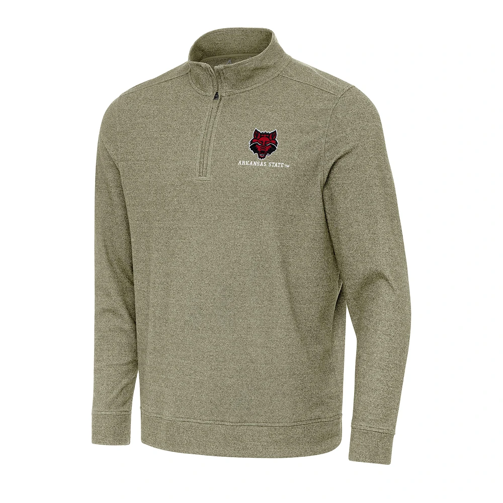 Men's Antigua Olive Arkansas State Red Wolves Subtle Quarter-Zip Sweatshirt