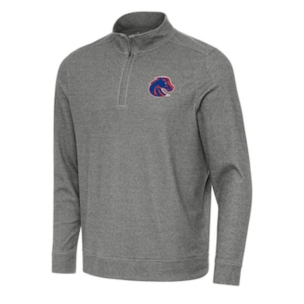 Men's Antigua Heather Charcoal Boise State Broncos Subtle Quarter-Zip Sweatshirt