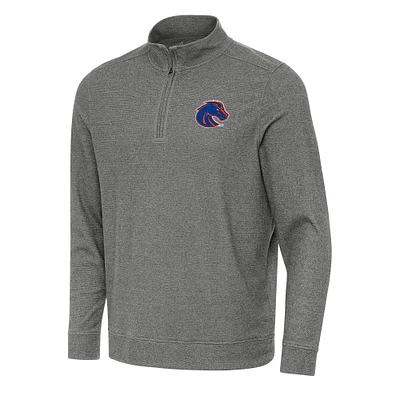 Men's Antigua Heather Charcoal Boise State Broncos Subtle Quarter-Zip Sweatshirt