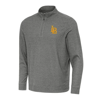 Men's Antigua Heather Charcoal Cal State Long Beach The Subtle Quarter-Zip Sweatshirt