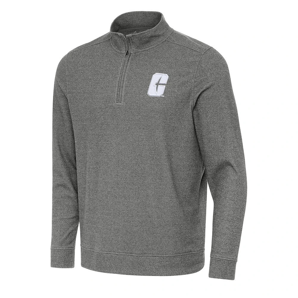 Men's Antigua Heather Charcoal Charlotte 49ers Subtle Quarter-Zip Sweatshirt