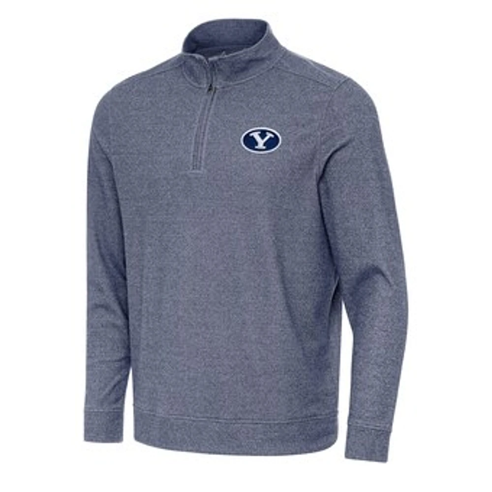Men's Antigua Heather Navy BYU Cougars Subtle Quarter-Zip Sweatshirt