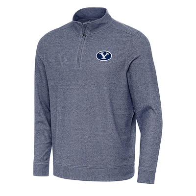 Men's Antigua Heather Navy BYU Cougars Subtle Quarter-Zip Sweatshirt