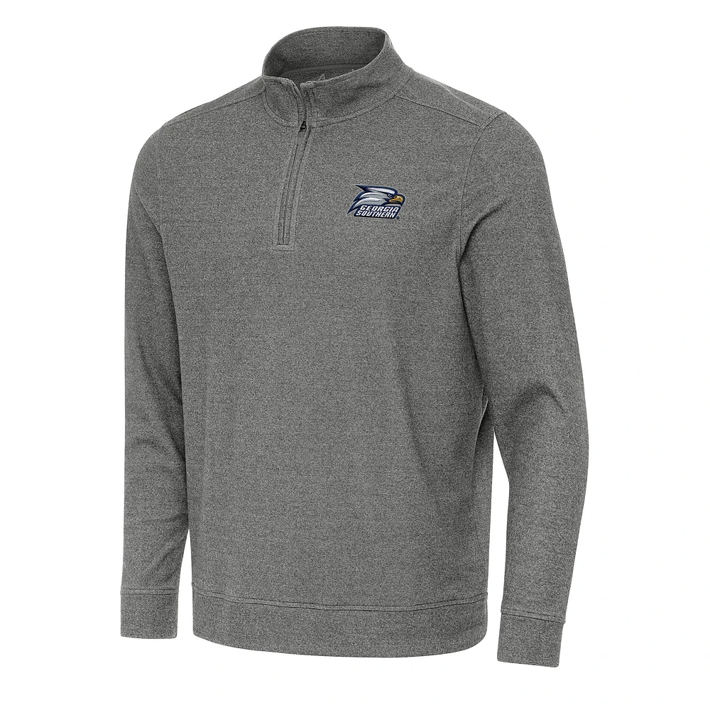 Men's Antigua Heather Charcoal Georgia Southern Eagles Subtle Quarter-Zip Sweatshirt