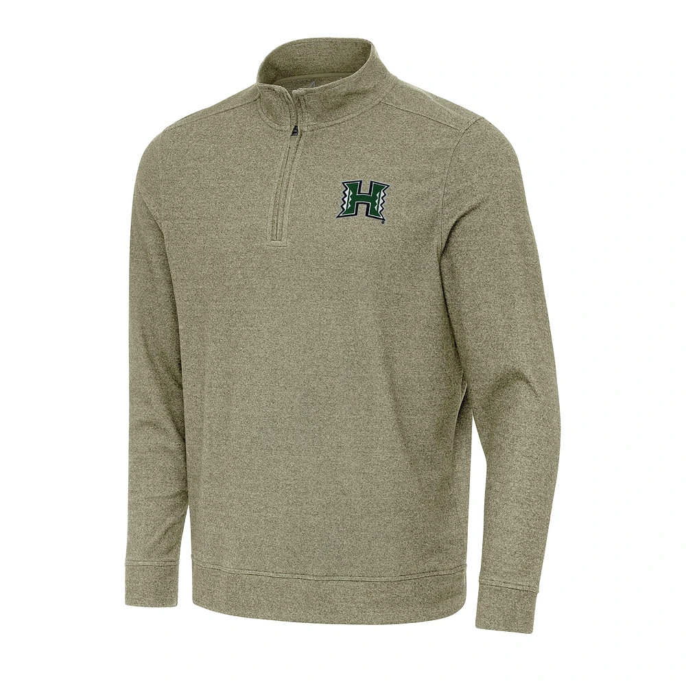 Men's Antigua Olive Hawaii Rainbow Warriors Subtle Quarter-Zip Sweatshirt