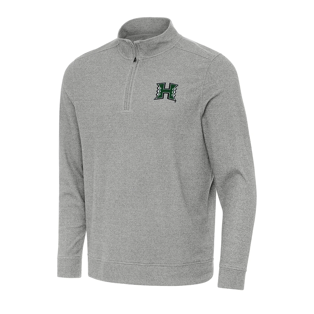 Men's Antigua Heather Hawaii Rainbow Warriors Subtle Quarter-Zip Sweatshirt
