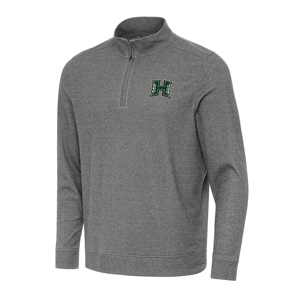 Men's Antigua Heather Charcoal Hawaii Rainbow Warriors Subtle Quarter-Zip Sweatshirt