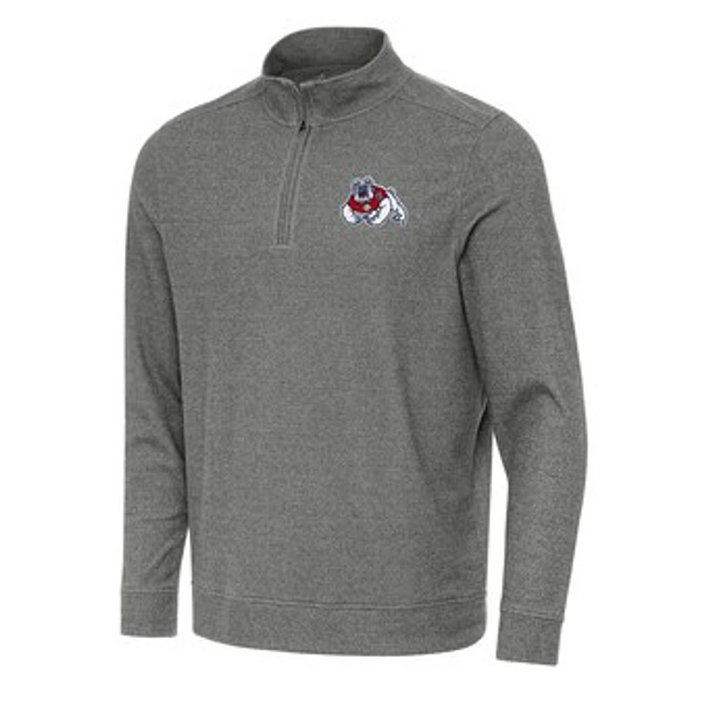 Men's Antigua Heather Charcoal Fresno State Bulldogs Subtle Quarter-Zip Sweatshirt