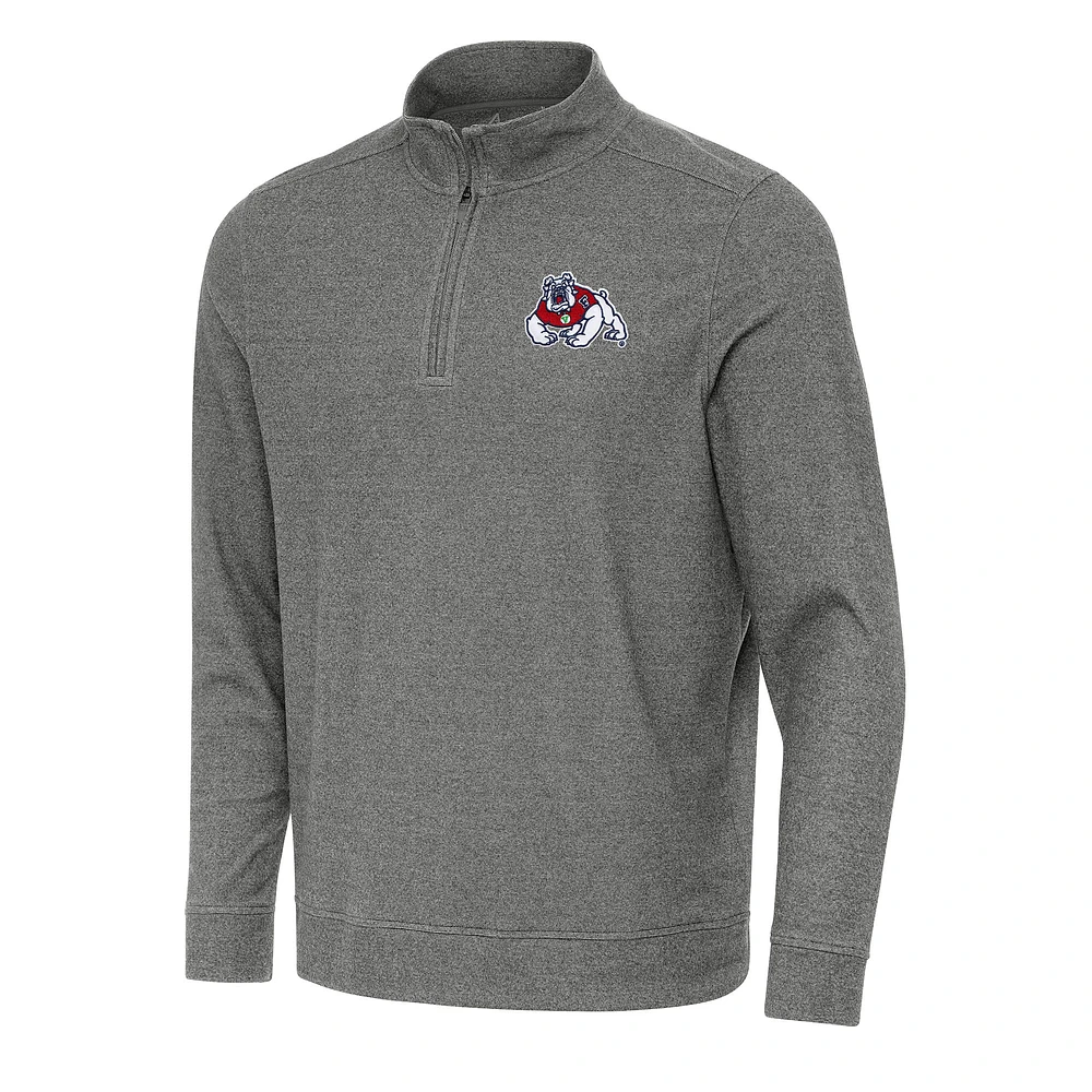 Men's Antigua Heather Charcoal Fresno State Bulldogs Subtle Quarter-Zip Sweatshirt