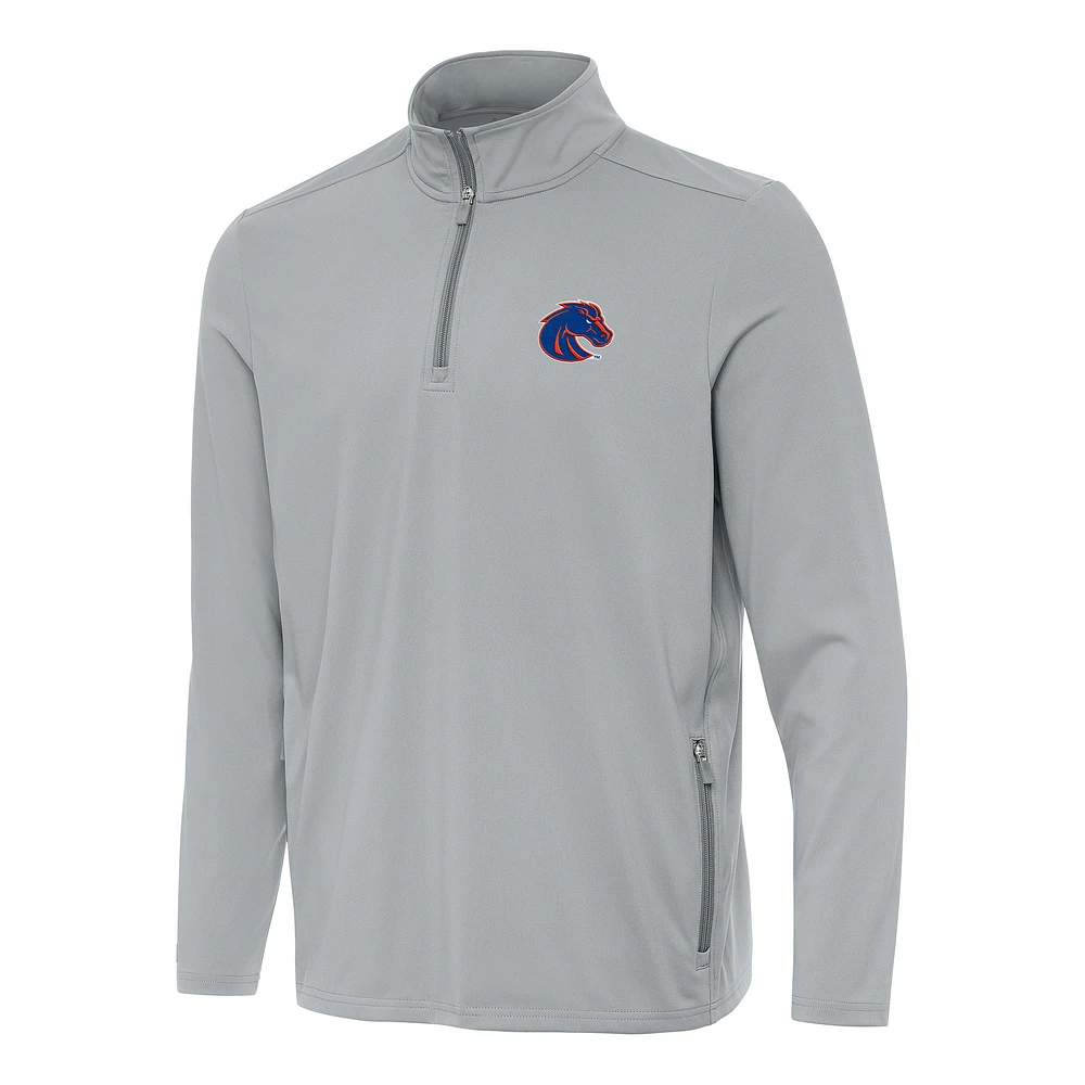 Men's Antigua Gray Boise State Broncos Perilous Quarter-Zip Sweatshirt