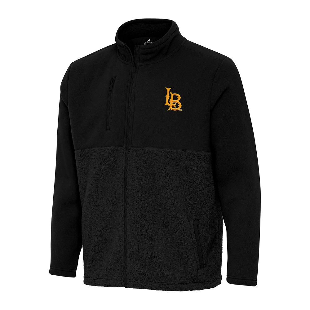 Men's Antigua Black Cal State Long Beach The Daily Fused Full-Zip Jacket
