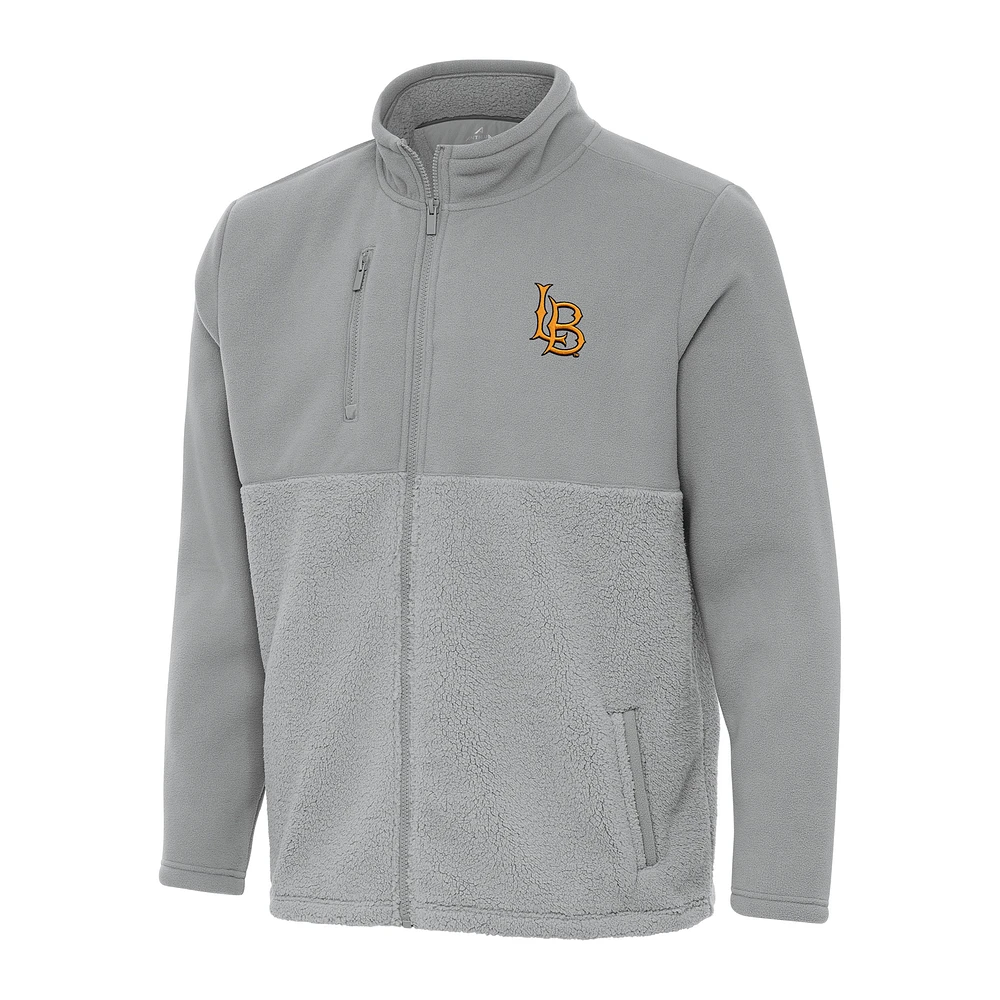Men's Antigua Gray Cal State Long Beach The Daily Fused Full-Zip Jacket