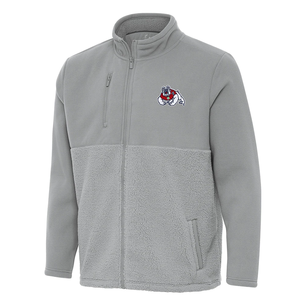 Men's Antigua Gray Fresno State Bulldogs Daily Fused Full-Zip Jacket