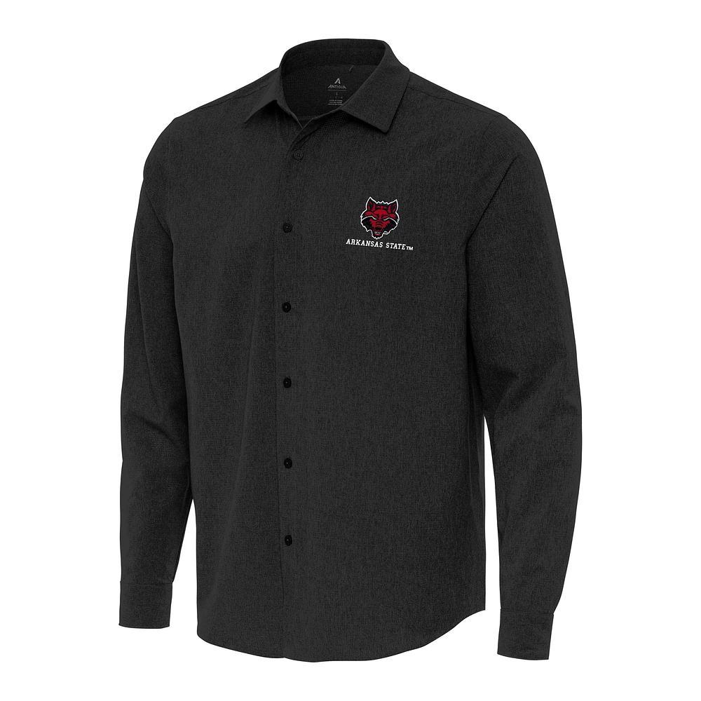 Men's Antigua Black Arkansas State Red Wolves Exposure Woven Long Sleeve Full-Button Shirt