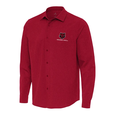 Men's Antigua Red Arkansas State Wolves Exposure Woven Long Sleeve Full-Button Shirt