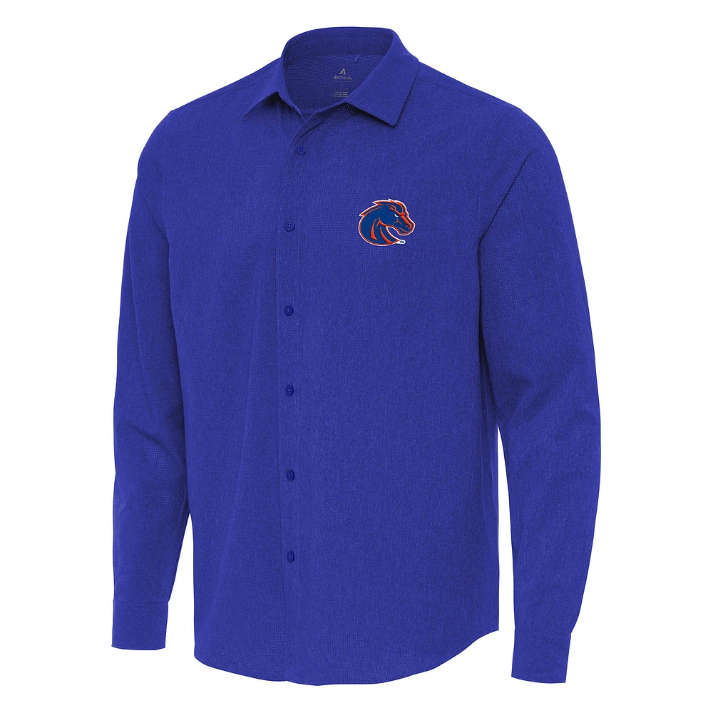 Men's Antigua Royal Boise State Broncos Exposure Woven Long Sleeve Full-Button Shirt