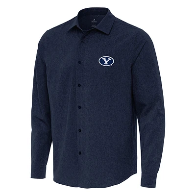 Men's Antigua Navy BYU Cougars Exposure Woven Long Sleeve Full-Button Shirt