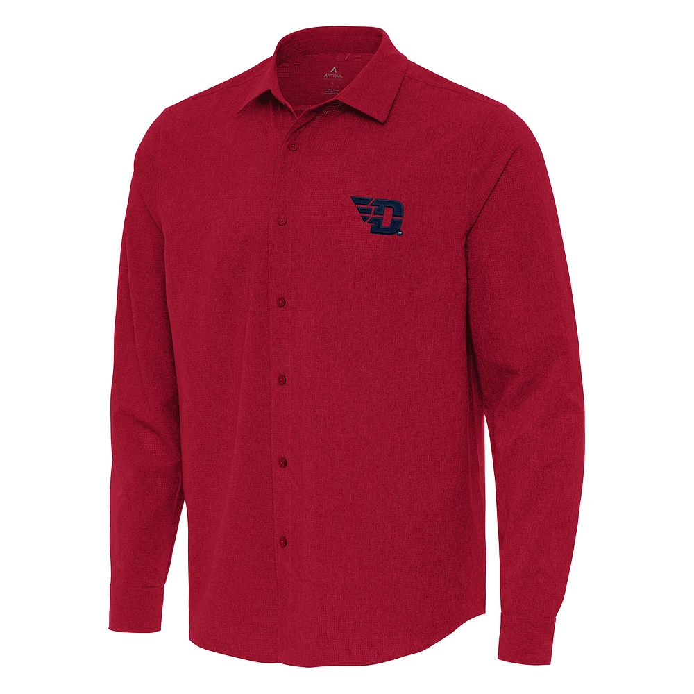 Men's Antigua Red Dayton Flyers Exposure Woven Long Sleeve Full-Button Shirt