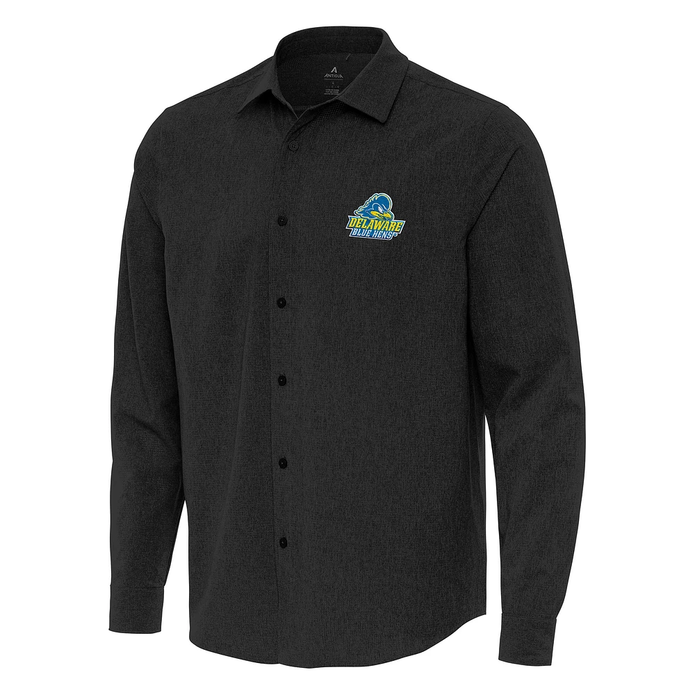 Men's Antigua Black Delaware Fightin' Blue Hens Exposure Woven Long Sleeve Full-Button Shirt