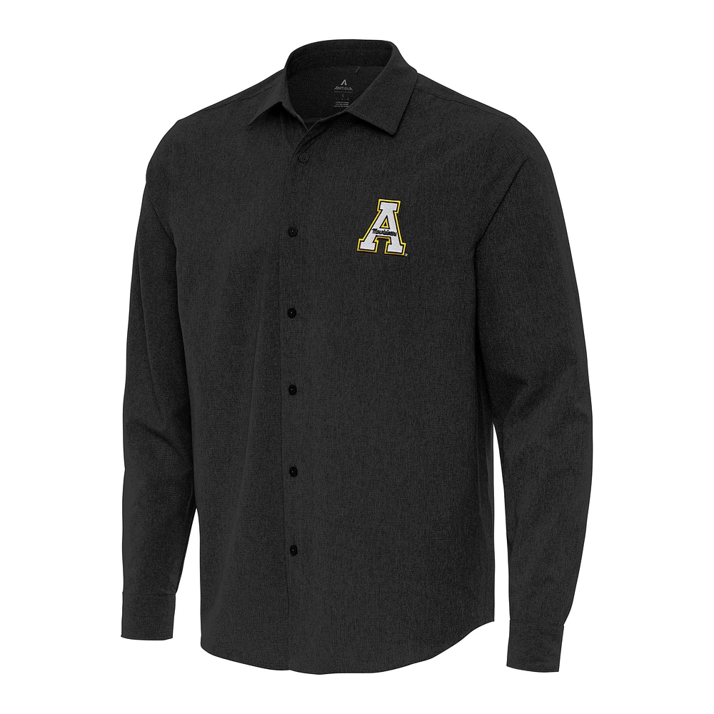 Men's Antigua Black Appalachian State Mountaineers Exposure Woven Long Sleeve Full-Button Shirt