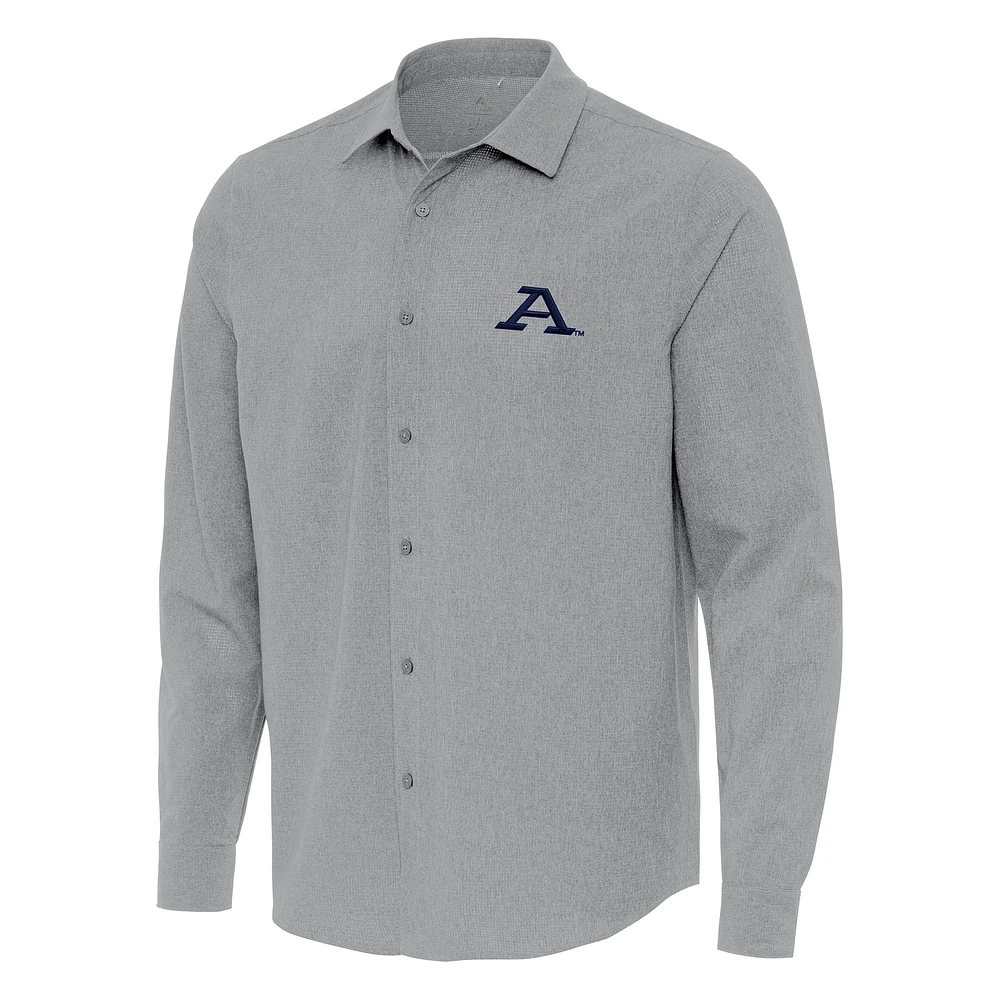 Men's Antigua Gray Akron Zips Exposure Woven Long Sleeve Full-Button Shirt