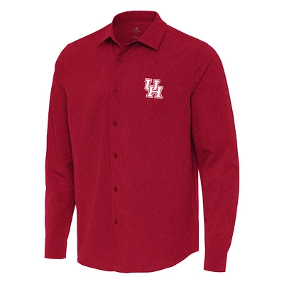 Men's Antigua Red Houston Cougars Exposure Woven Long Sleeve Full-Button Shirt