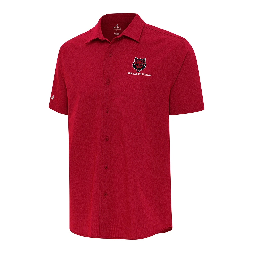 Men's Antigua Scarlet Arkansas State Red Wolves Activate Woven Short Sleeve Button-Up Shirt