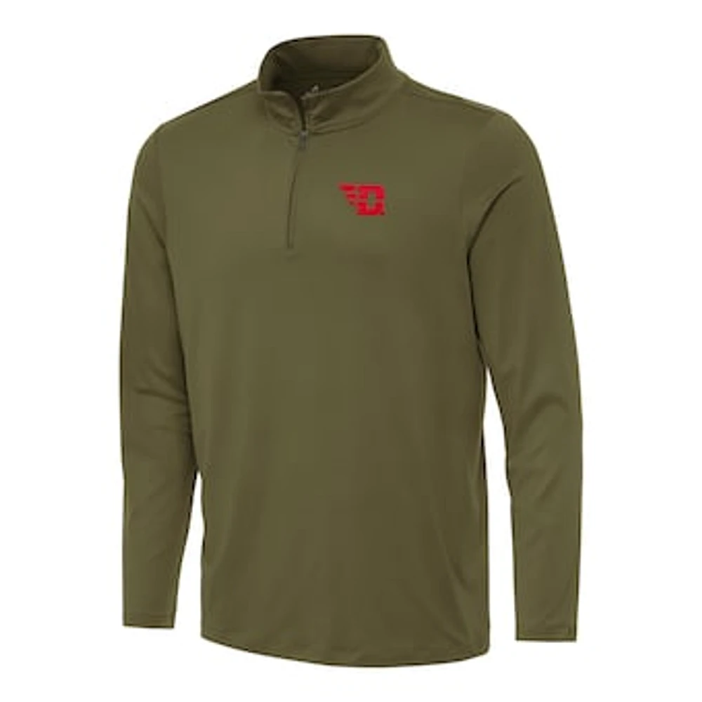 Men's Antigua Olive Dayton Flyers Reprocess Quarter-Zip Top