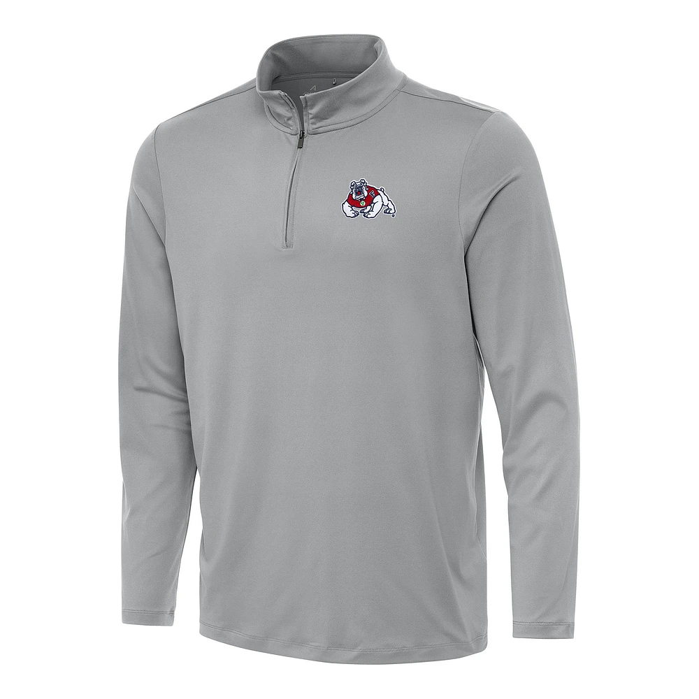 Men's Antigua Gray Fresno State Bulldogs Reprocess Quarter-Zip Top