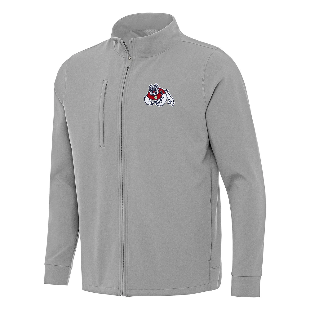 Men's Antigua Gray Fresno State Bulldogs Regard Full-Zip Jacket