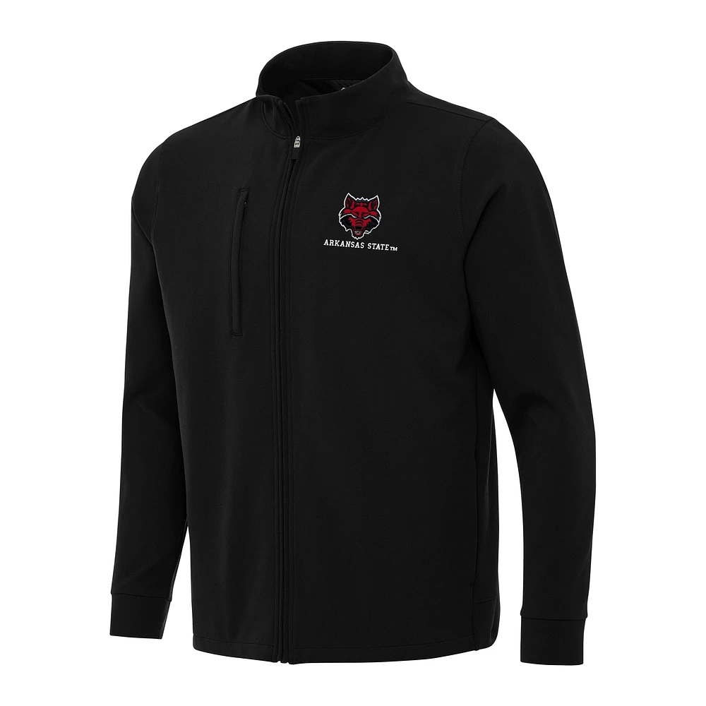 Men's Antigua Black Arkansas State Red Wolves Regard Full-Zip Jacket