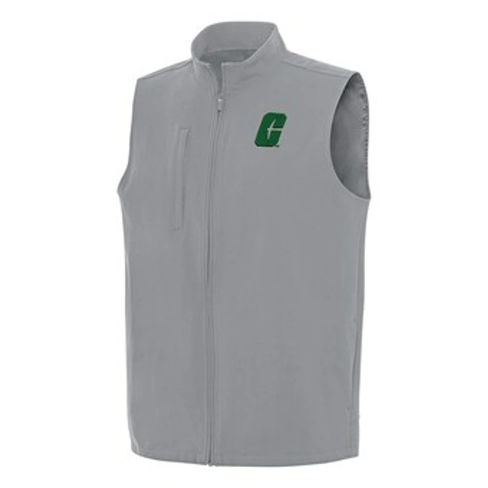 Men's Antigua Gray Charlotte 49ers Regard Full-Zip Vest