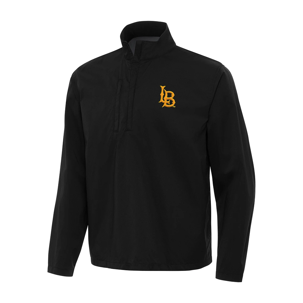 Men's Antigua Black Cal State Long Beach The Brisk Quarter-Zip Windbreaker
