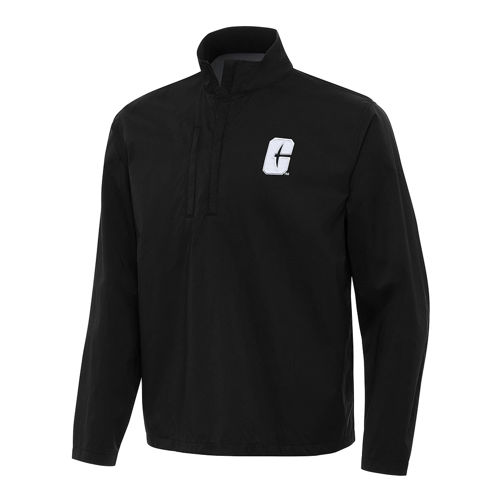 Men's Antigua Black Charlotte 49ers Brisk Quarter-Zip Windbreaker