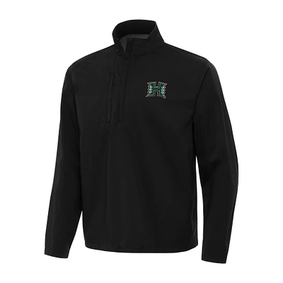 Men's Antigua Black Hawaii Rainbow Warriors Brisk Quarter-Zip Windbreaker