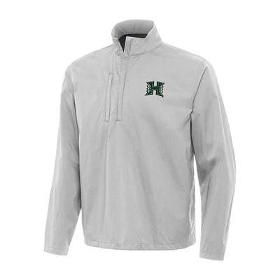 Men's Antigua Heather Gray Hawaii Rainbow Warriors Brisk Quarter-Zip Windbreaker