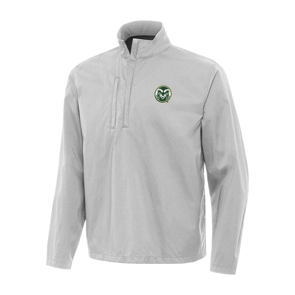Men's Antigua Heather Gray Colorado State Rams Brisk Quarter-Zip Windbreaker