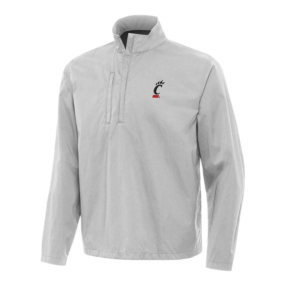 Men's Antigua Heather Gray Cincinnati Bearcats Brisk Quarter-Zip Windbreaker
